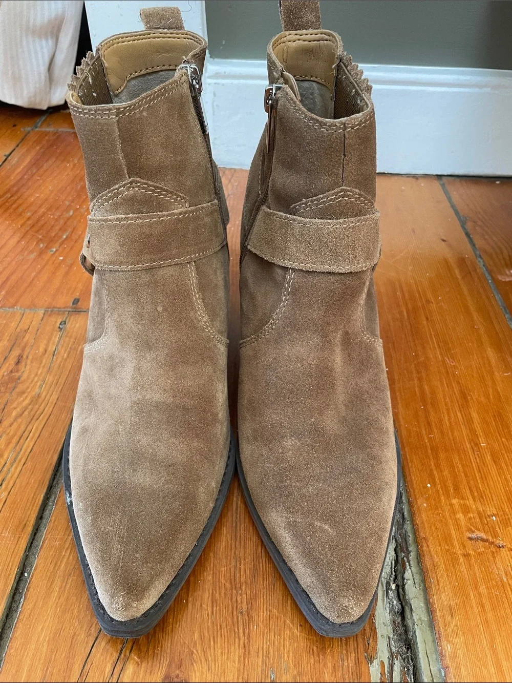 Marc Fisher LTD Women's Tan Suede Ankle Booties with Ring Strap Detail